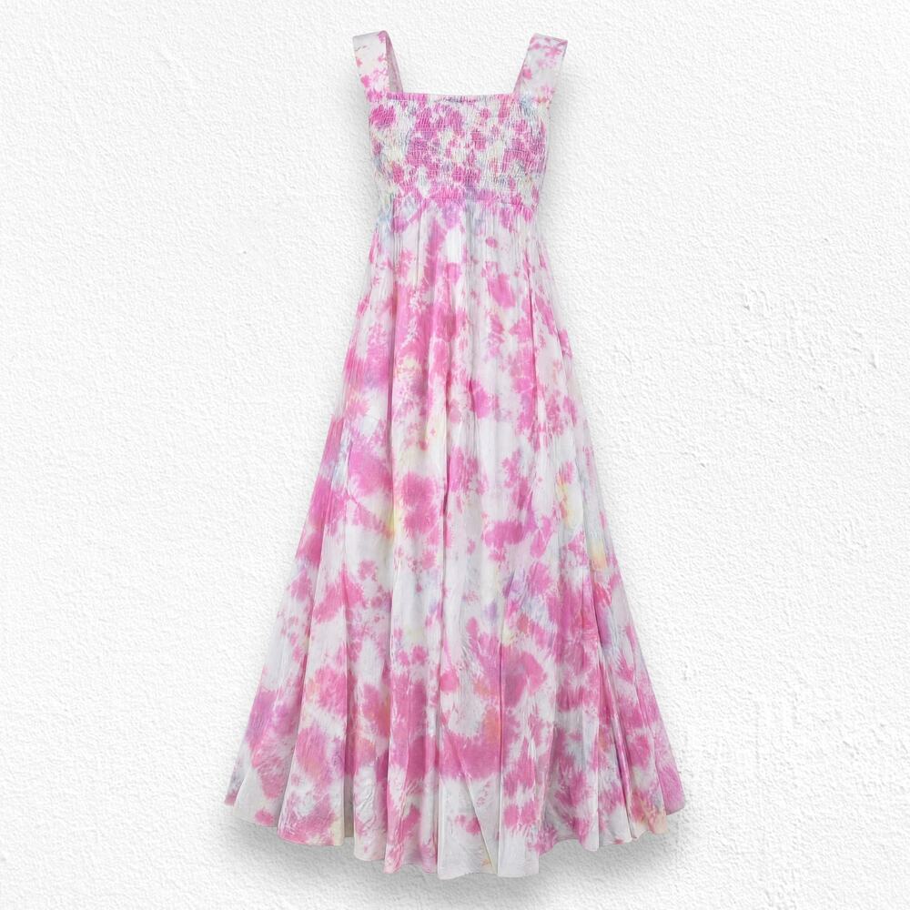 Area Stars Kaia Pink Tie Dye Smocked Off Shoulder Maxi Dress Size Large NWT